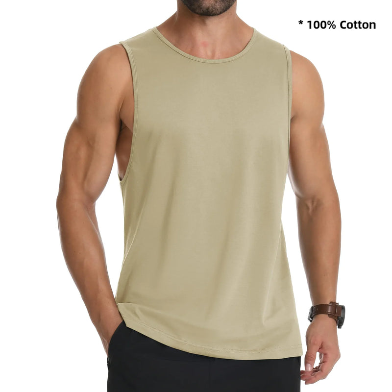 TACVASEN Cotton Fitness Wide-Armhole Muscle TANK TOPS Sleeveless T-shirts Mens Gym Workout Trainning Vests Casual Tee Shirt Tops