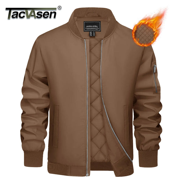 TACVASEN Men's Autumn And Winter Full-Zip Padded Jacket Warm Polyester Waterproof Coat with 5 Pockets for Casual Outdoor Wear