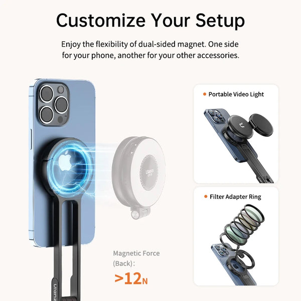 ជើងទម្រទូរស័ព្ទ Ulanzi MA30 Magsafe ជើងទម្រទូរស័ព្ទម៉ាញេទិកពីរជ្រុង សម្រាប់ទូរស័ព្ទ iPhone 16 15 ការធ្វើដំណើរក្រៅផ្ទះ ការផ្សាយផ្ទាល់ Vlog