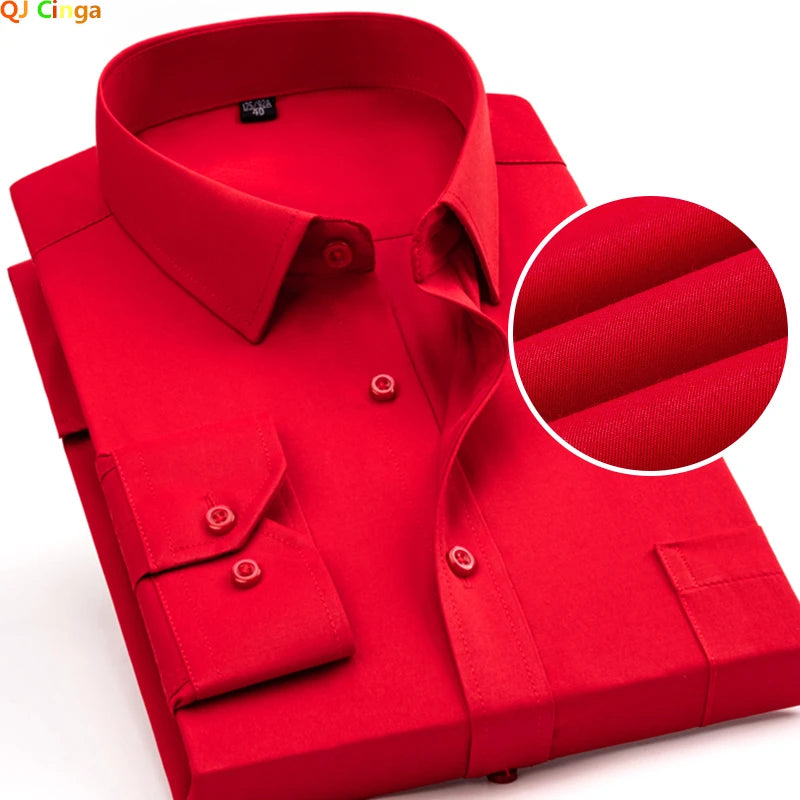 Men's Bright Red Long-sleeved Shirt, Single-breasted Square Collar Shirts Business / Wedding / Party Casual Shirt Blue White 6XL