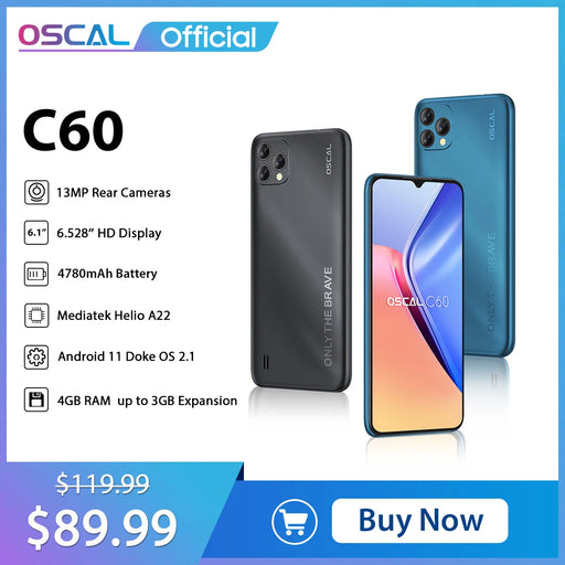 2022 New Oscal C60 Smartphone 6.528 Inch 4GB+32GB 4780mAh 13MP + 5MP Camera Android 11 Mobile Phone With 3 Card Slots