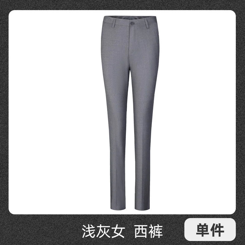 2026 New Women's Blue Plain-colored Slacks, Non-iron Men's Business/office Formal Trousers, Available in Black, Gray.
