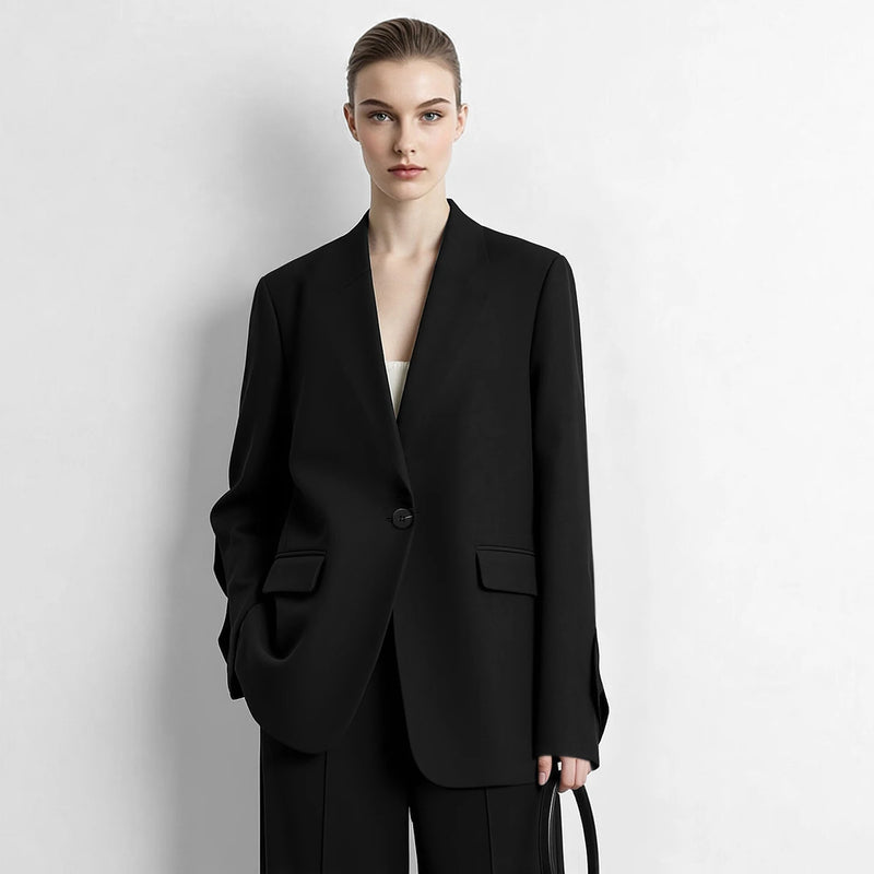 Amii Women V-Neck Blazer Oversized Wide Shoulder Tunic Minimalist Business Loose Jacket Casual 2026 Autumn Woman Coats 12653021