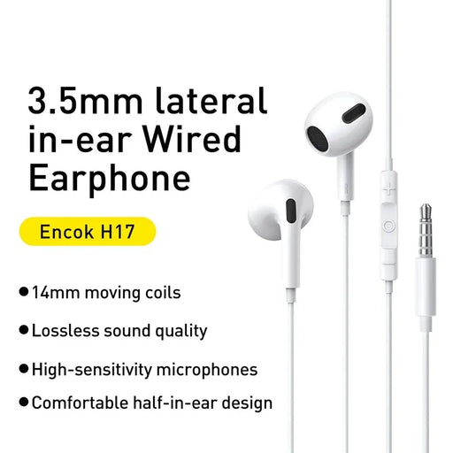 Baseus Wired Earphone H17 3.5mm In-ear with Microphone for Samsung Galaxy Xiaomi Huawei 3.5mm Ports Devices HiFi Sport Headphone