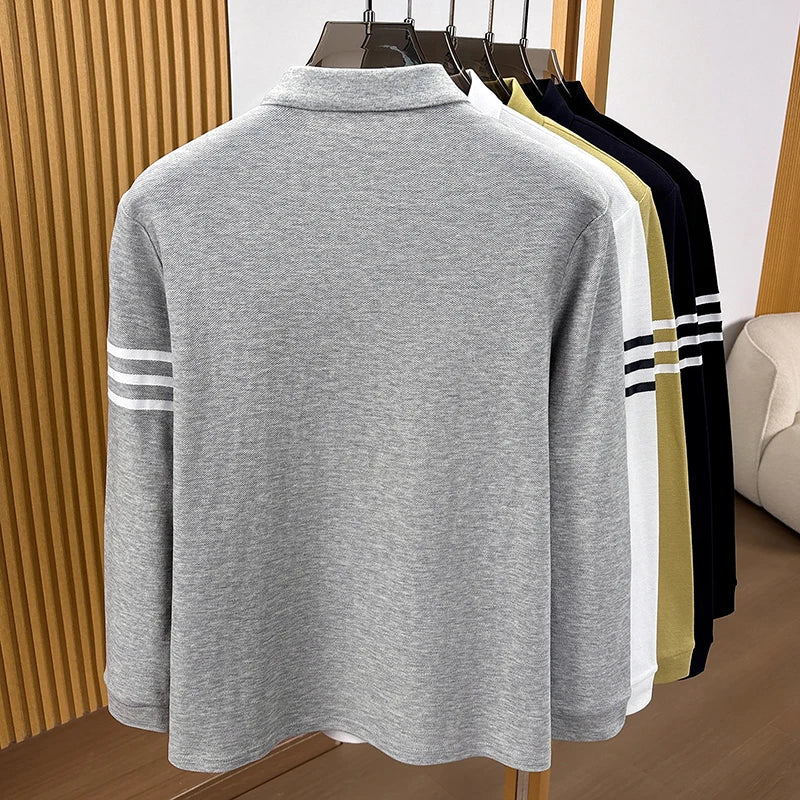 Best Seller 100% Cotton Man Long-Sleeved Polo Shirt Lapel Button Dog Embroidery Autumn Winter New Tops Leisure Men's Clothing