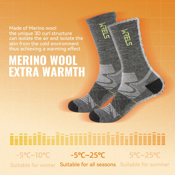 WRELS 1/2/3pairs Merino Wool Socks Breathable Warm Thermal Winter Cushioned Moisture Wicking Socks Performance Anti-Blister Sock
