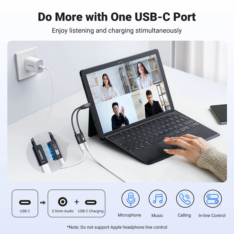 UGREEN Sound Card 2-IN-1 USB C Headphone& Charger Adapter Converter Real Hi-Fi Audio PD QC Charging Sound Card for Headset