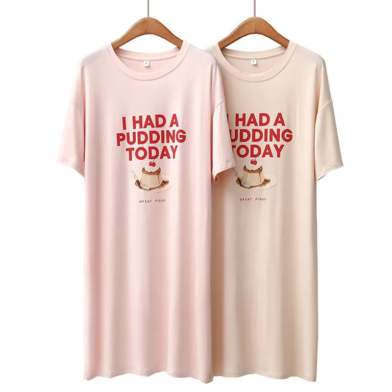 Japanese Style Ladies Nightwear Nightshirt New Modal Women's Sleepwear Nightgowns Round Neck Casual Medium Length Night Dress