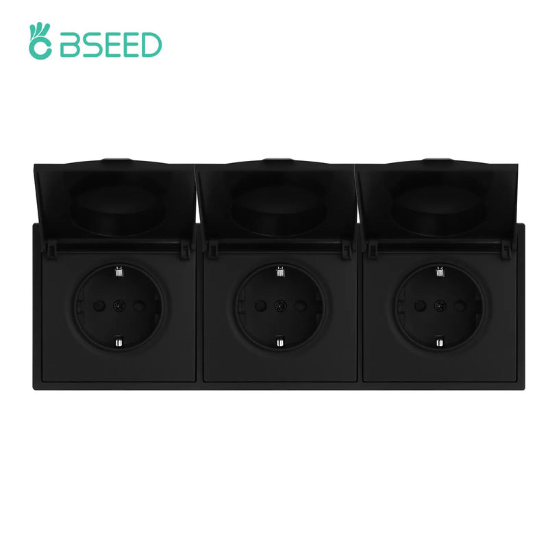 BSEED EU Standard Wall Power Socket With Cover Electrical Outlets Waterproof Wall Plug White Black Plastic Frame 16A