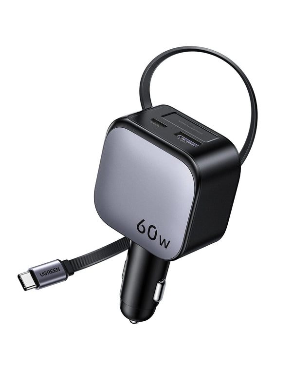 UGREEN 60W Retractable Car Charger Fast Charge for iPhone Samsung Mobile Phone Car Charger