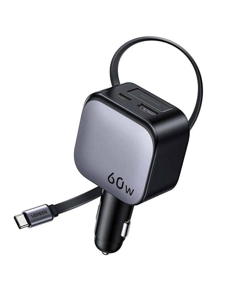 UGREEN 60W Retractable Car Charger Fast Charge for iPhone Samsung Mobile Phone Car Charger