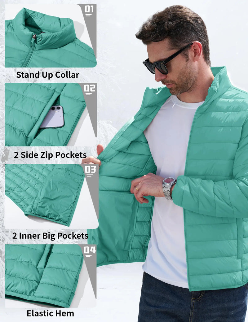 TACVASEN Men's Winter Puffer Quilted Lightweight Waterproof Warm Down Jacket Windproof Jacket For Outdoor Wear With 2 Pockets