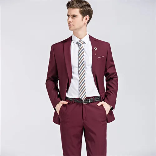 Men's Dark Green Suit Two-Piece, Asian Sizes Slim Dress Jacket and Pants,Wedding / Party Blazer Coat+Trousers Red Blue Black