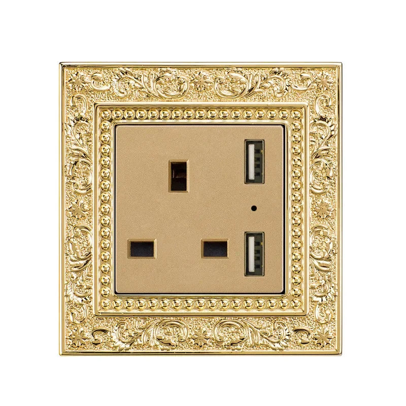Luxury Vintage Push Button Switch 1/2/3/Gang 2Way,EU France Standard copper Wall socket,Universal light home switch power outlet