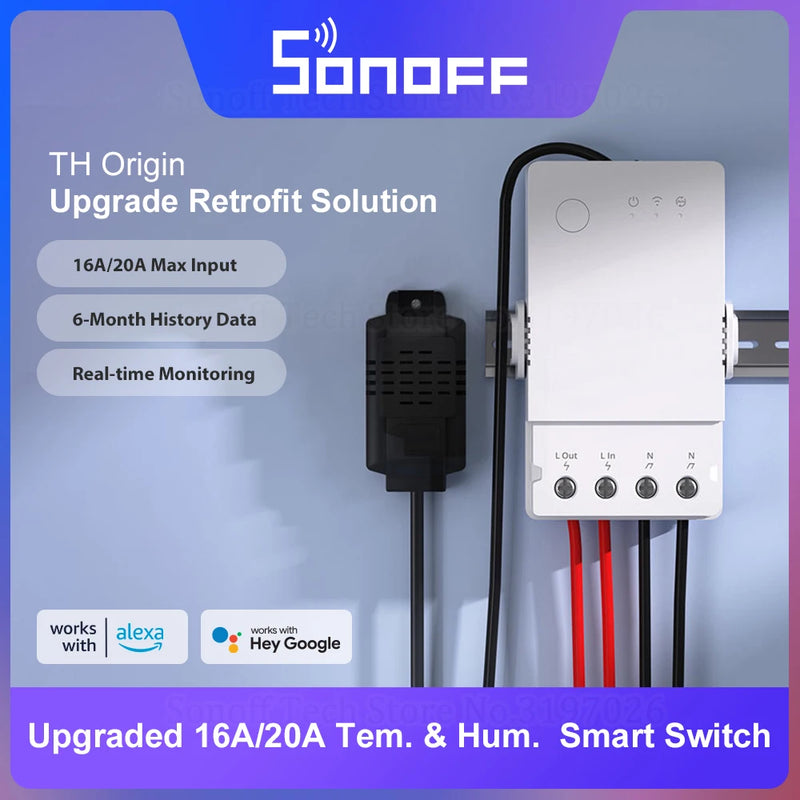 SONOFF TH Origin 16A/20A Smart Temperature Humidity Switch Monitoring Wi-Fi ESP32 Chip Smart Home Assistant via eWelink