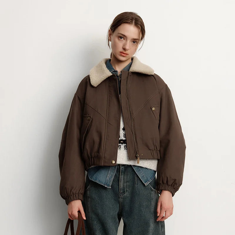 Semir Jacket Women Winter Cotton Padded Faux Lamb Wool Lapel Oversize Brushed 2025 New Barn Style Jacket Women'S Clothing