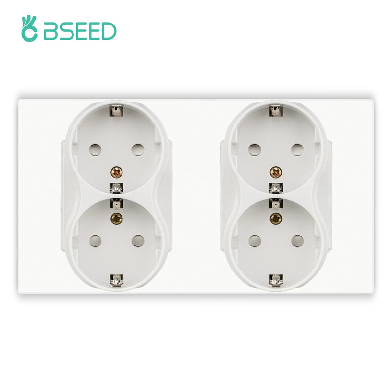 BSEED EU Wall Power Double Sockets Dual Power Outlets Electrical Plug Plastic Panel White Black 110-250V for Home Office