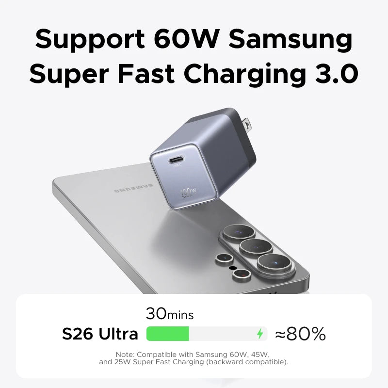 【Ultra Mini-US Plug】UGREEN Nexode Air 100W 65W 45W GaN Charger PD3.0 QC4.0 PPS For Macbook Laptop iPhone 18 17 Samsung S26 iPad