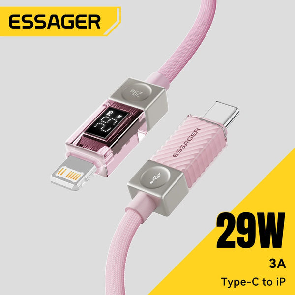 ខ្សែសាក USB Essager សម្រាប់ iPhone 14 13 12 11 Pro Max XS PD 29W សាកថ្មលឿន Type C ទៅ Lighting Data Cord