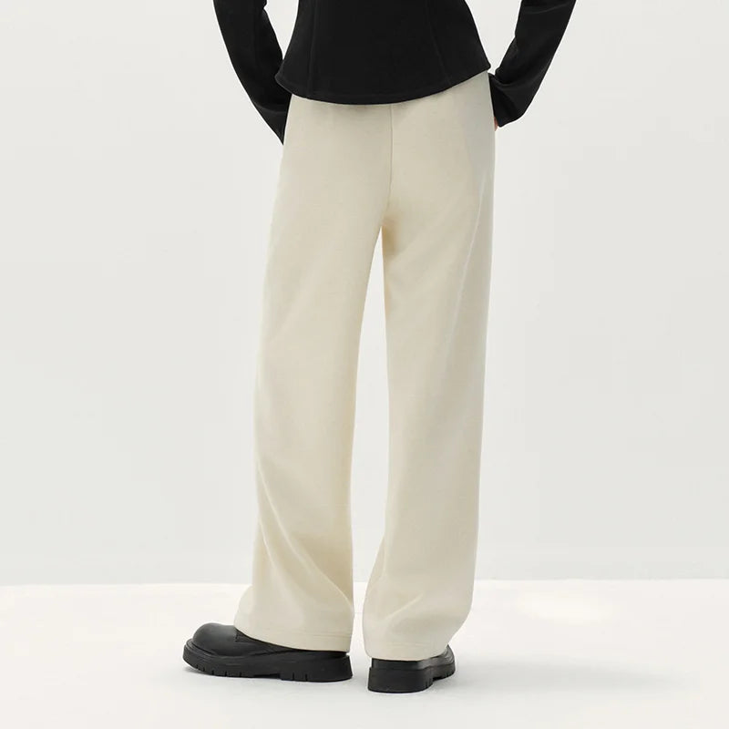 Semir Women Pants Wool Look Fabric Color Block Wide Leg Elastic Waist Everyday Style Soft Touch 2026 Winter Full Length