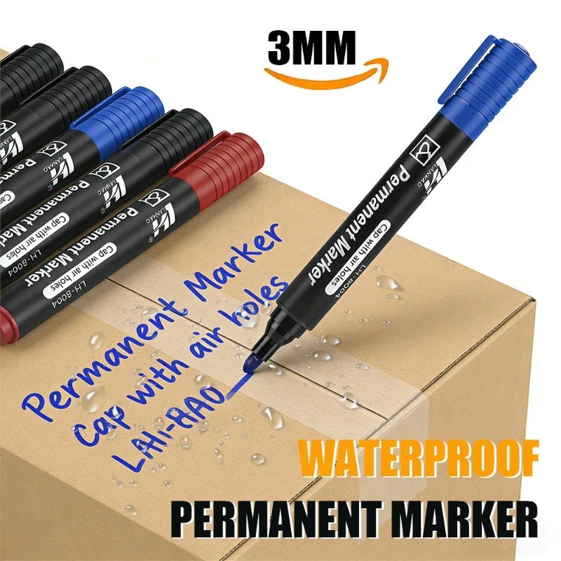 6pcs Hard Head 3mm Oily Big Head Marker Pen,Non Fading Convenient Large Capacity Big Head Marker Pen,School Office Supplies