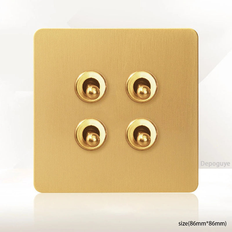 Gold Wall Light Toggle Switch Vintage Brass Lever Stainless Steel Panel,EU FR Universal USB C Socket 1-4 Gang 2Way Switch TV