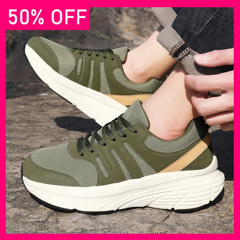 Men Sports Shoes Trendy Mesh Breathe Lace Up Outdoor Running Shoes New Soft Sole Shock-absorbing Comfort Versatile Tennis Shoes