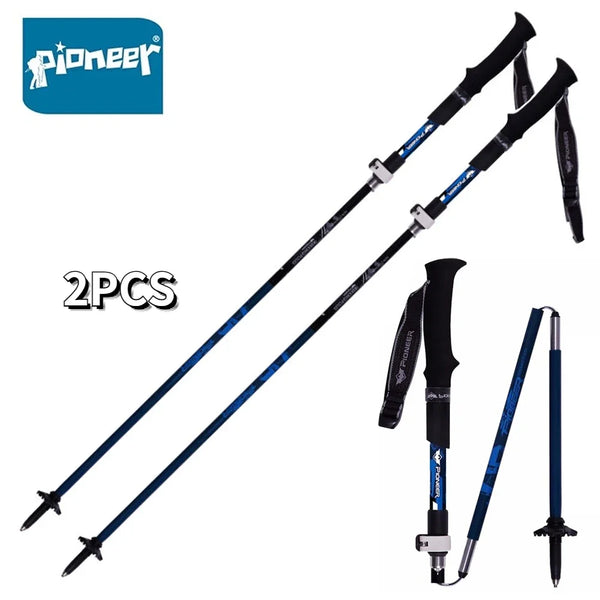 PIONEER 2pcs Carbon Fiber Folding Trekking Poles Ultralight Adjustable Collapsible Travel Hiking Nordic Walking Sticks XDL007