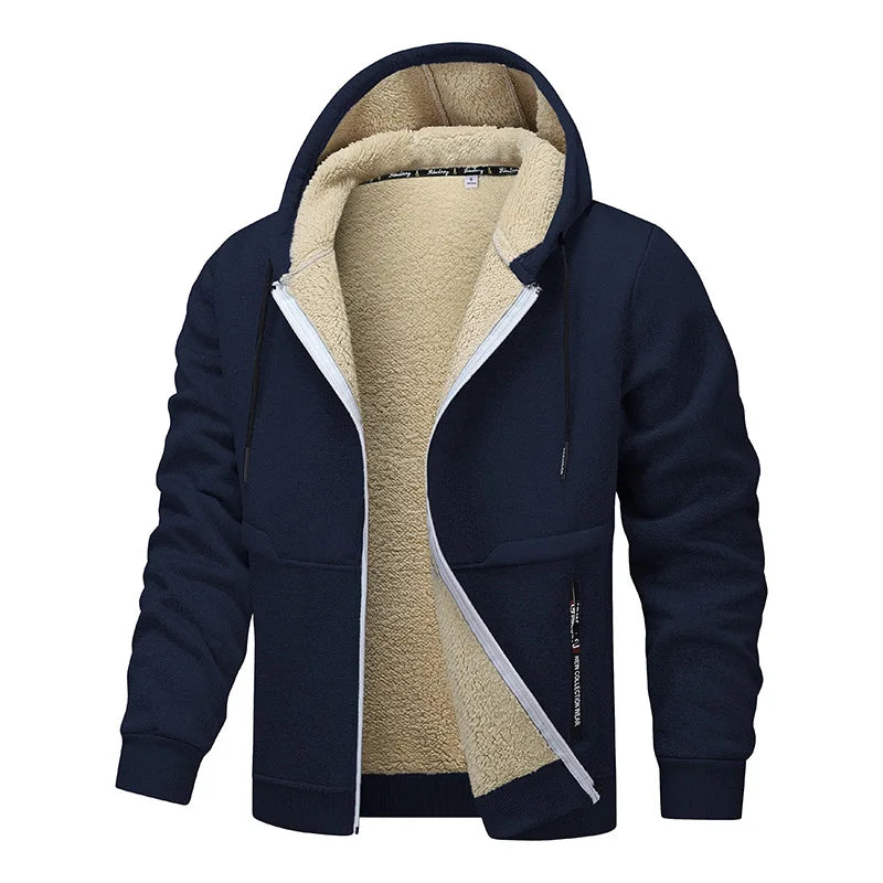 ‌Blue Fleece-Lined Hoodie Jacket for Men - Warm, Comfortable, Casual Style‌ Male Coat. Size M-5XL 6XL