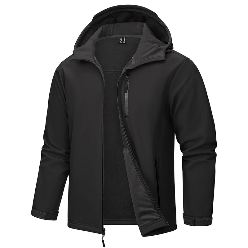 TACVASEN Hiking Outdoor Jackets Men's Hooded Fleece Lined Coats Softshell Waterproof Windpoof Outerwear Multiple Zipper Pockets