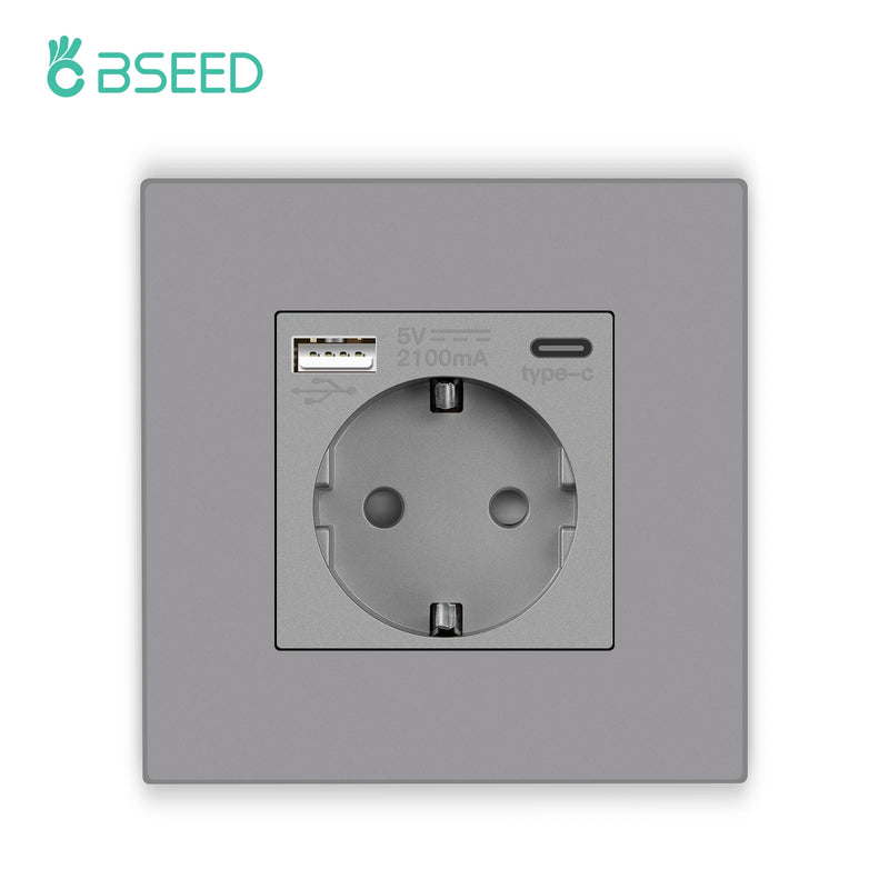 BSEED EU Wall Sockets Single Power Outlets Gray Double Frame Sockets Plastic Panel Triple Power Plugs Kids Protection 16A