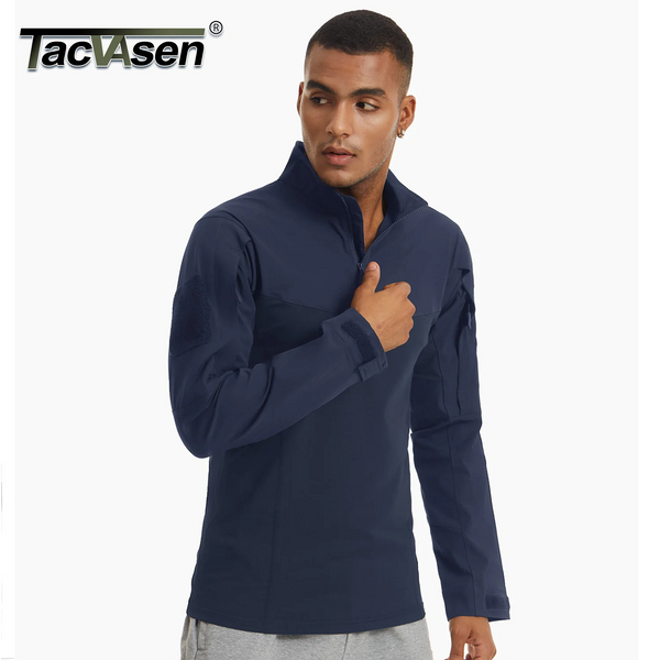 TACVASEN 1/4 Zip T-shirts Lightweight Men's Long Sleeve Safari Wear Resistant Outdoor Training Work Shirts Pullover Tops Male