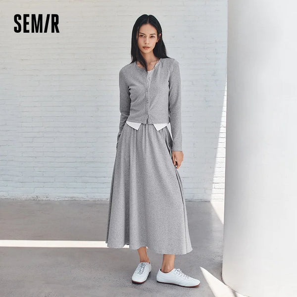 ឈុតស្ត្រី Semir ឆ្នាំ ២០២៦ កមូលខ្លី សំពត់វែងចង្កេះយឺត រដូវស្លឹកឈើជ្រុះឆ្នាំ ២០២៦ ស្ទីលធម្មតា រូបរាងស្លីម ឈុតពីរដុំ