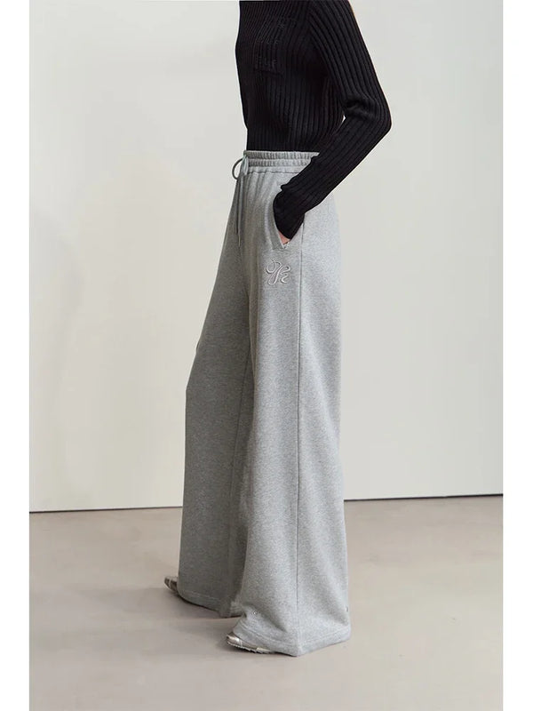 Amii Sweatpants for Woman 2026 Winter New Casual Knitting Ladies Clothing Embroidered Pants Versatile Wide-leg Trousers 12444170