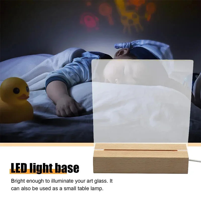 LED Wooden Night Light Base Artistic Rectangular Acrylic Lamp with USB Powered Switch Suitable for Glass Art and Resin Decor