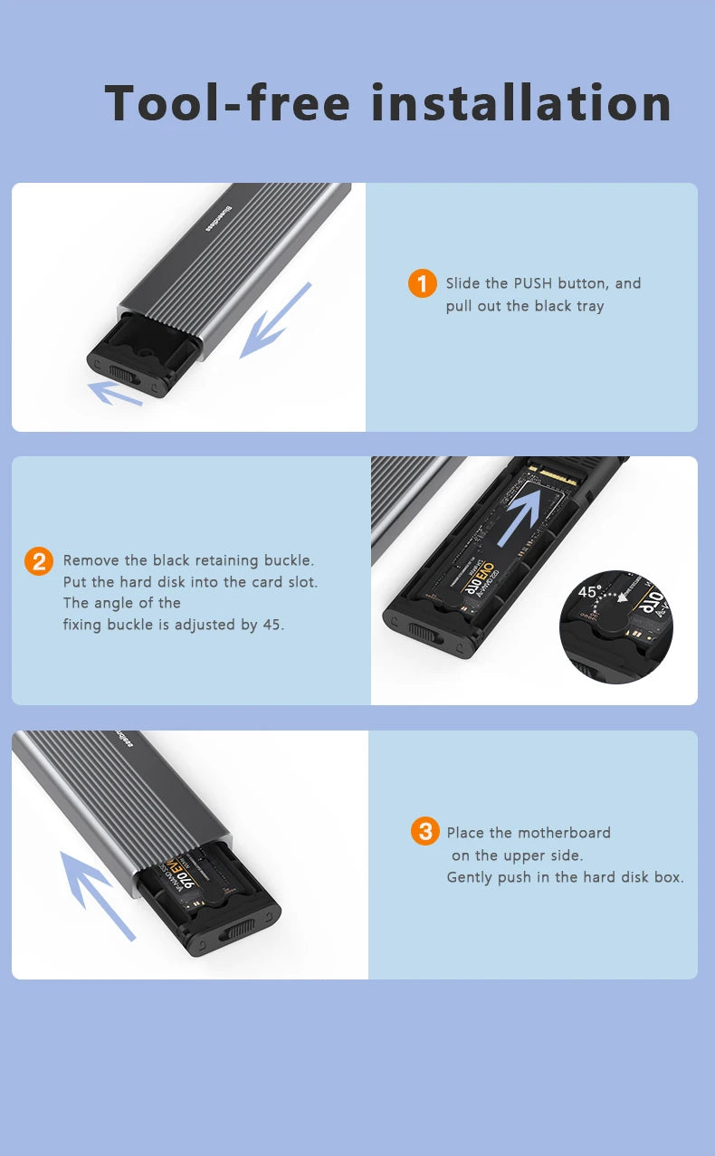 ស្រោម SSD M2 ពិធីការពីរ Blueendless NVME Enclosure M.2 ទៅ USB Type C 3.1 SSD Adapter សម្រាប់ NVME+NGFF SSD Disk Box M.2 SSD Case