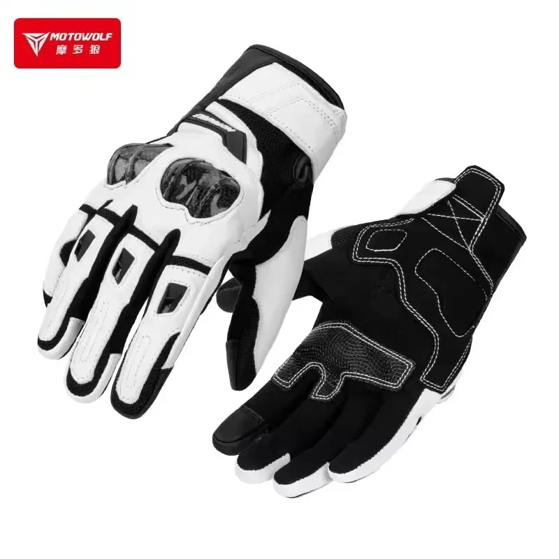 ស្រោមដៃស្បែកម៉ូតូ MOTOWOLF ស្រោមដៃជិះបួនរដូវ ការពារជាតិសរសៃកាបូន អេក្រង់ប៉ះ ការពារការធ្លាក់ មានខ្យល់ចេញចូលបានល្អ