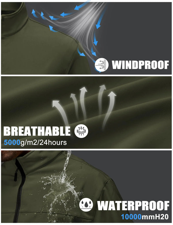 TACVASEN Men's Winter Lightweight Fleece Lined Tactical Softshell Jacket Waterproof Breathable Warm Outdoor Hiking Windbreaker