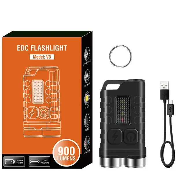 ភ្លើងពិល EDC V3/V10 ភ្លើងសោរប្រភេទ C អាចសាកបាន ភ្លើងពិលតូចភ្លឺខ្លាំង ជាមួយមេដែក UV សម្រាប់បោះតង់ ចង្កៀងហោប៉ៅ