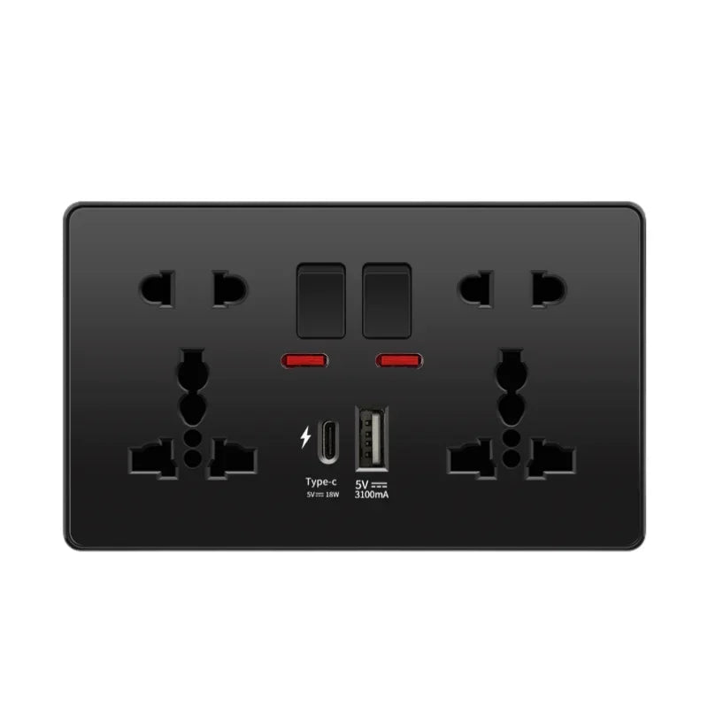 18W Type-C Plug Quick Charging Uk 13A Usb Wall Socket,Electrical Outlet with 3.1A USB C,Universal Dual 5-pin Power Socket Panel