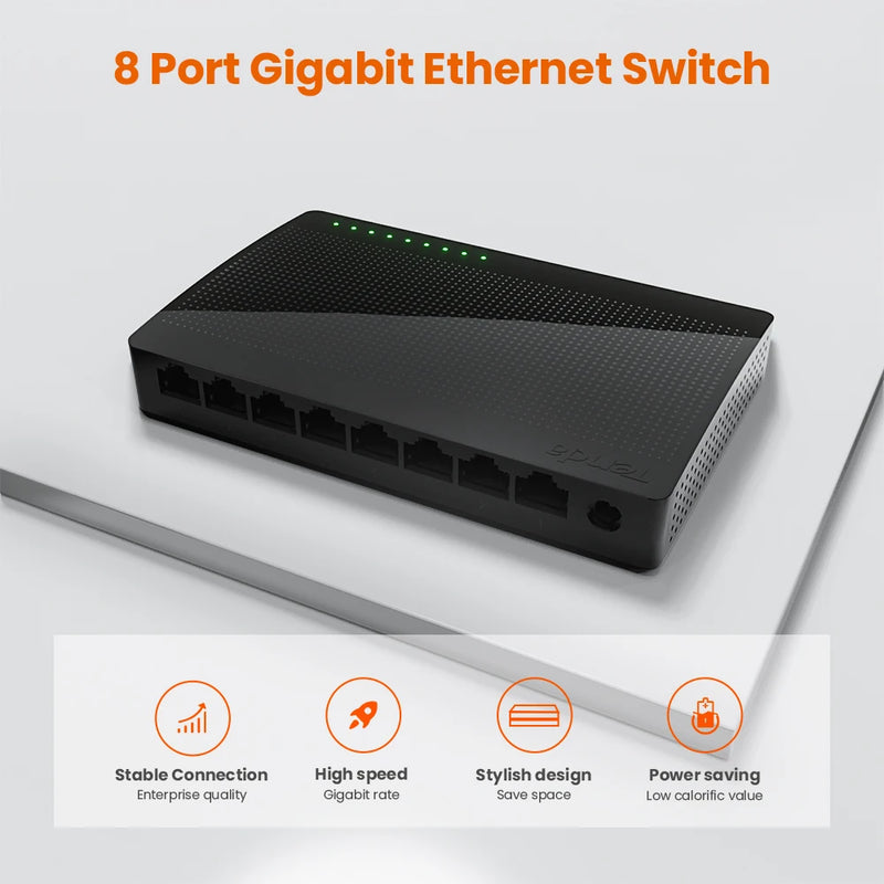 Tenda Gigabit Switch Ethernet 5/8 ច្រក 1000 Mbps 10x Fast Switch RJ45 Hub Ethernet Network Switch SOHO Desktop Smart WiFi Switch