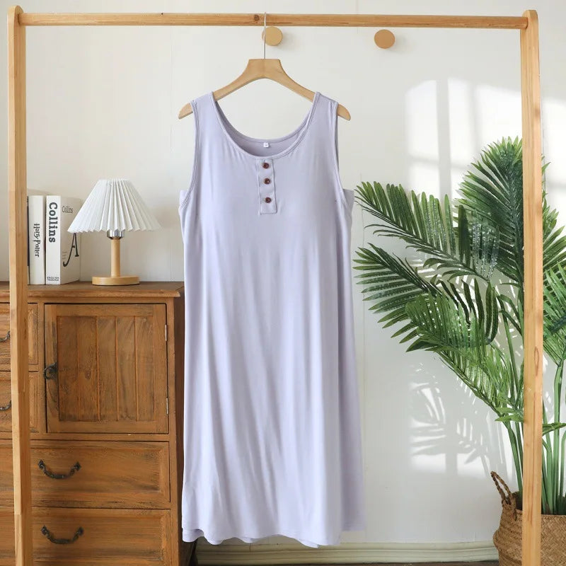 Modal Sleeveless Nightdress Women's Nightgown Solid Color Pajamas Dress Home Wear Chest Cup Summer One Piece Dress Sleepwear