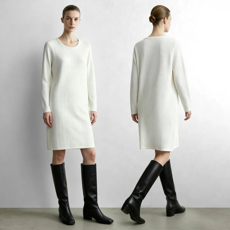 Amii Knit Midi Dress Long Sleeve Scoop Neck Loose Fit Slimming Versatile Commuter 2026 Autumn Dresses for Women 12623127