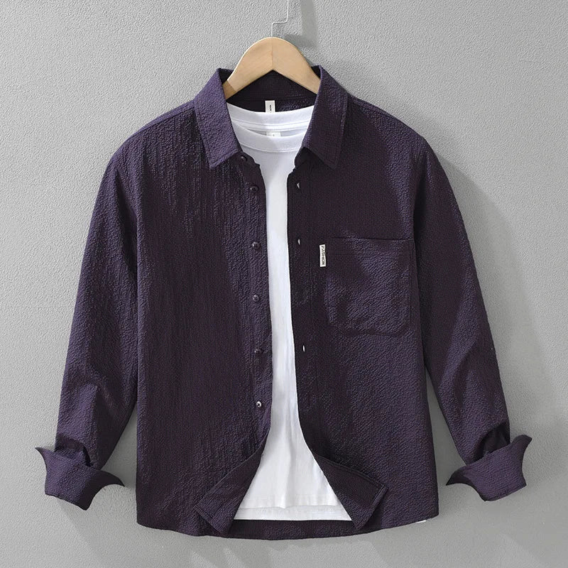 Unisex 100% Cotton Textured Shirt Outdoor Men Women Minimalist Thin Long Sleeve Loose Casual Tops Fashion Clothing