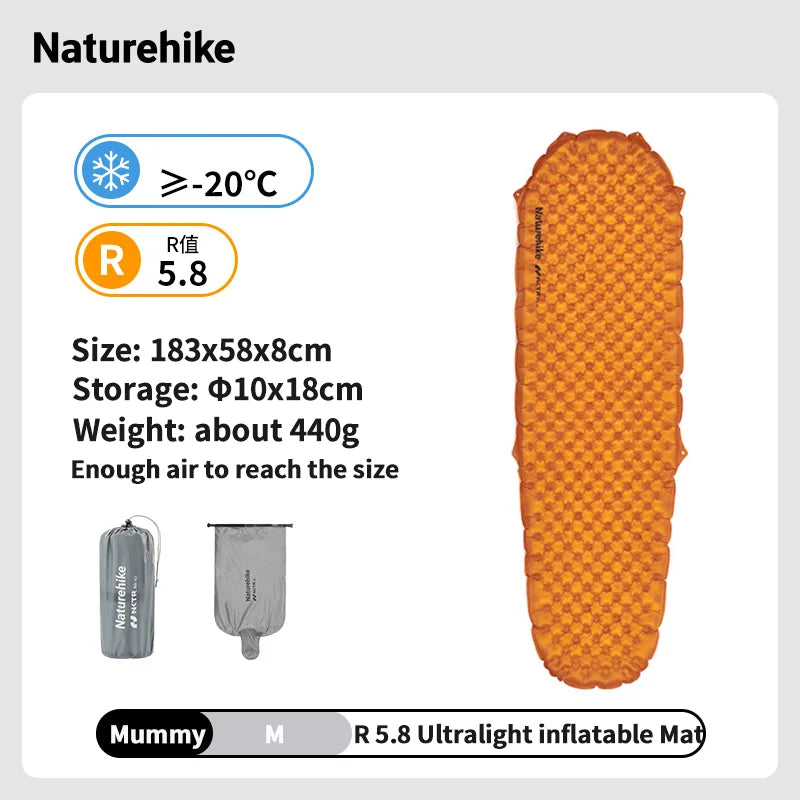 Naturehike Inflatable Mattress R 5.8 Outdoor Portable Foldable Tent Sleeping Single Pad Ultralight Hiking Travel Camping Mat