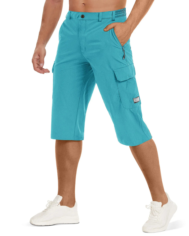 TACVASEN Summer Quick Dry 3/4 Capri Pants Men's Casual Multi-Pockets Lightweight Shorts Outdoor Hiking Cargo Nylon Pants Workout