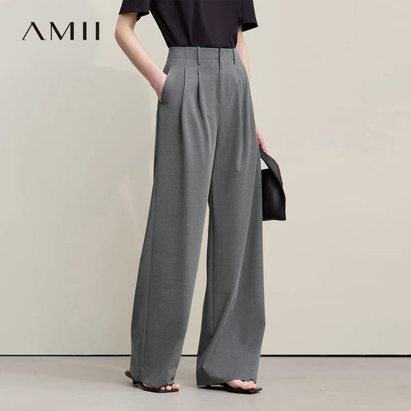 ខោ Amii Minimalism សម្រាប់នារី រដូវស្លឹកឈើជ្រុះ ឆ្នាំ២០២៦ ខោជើងវែងថ្មី ដែលអាចបត់បែនបាន ខោរលុង ពណ៌សុទ្ធ ខោជើងវែងធម្មតា 12641076