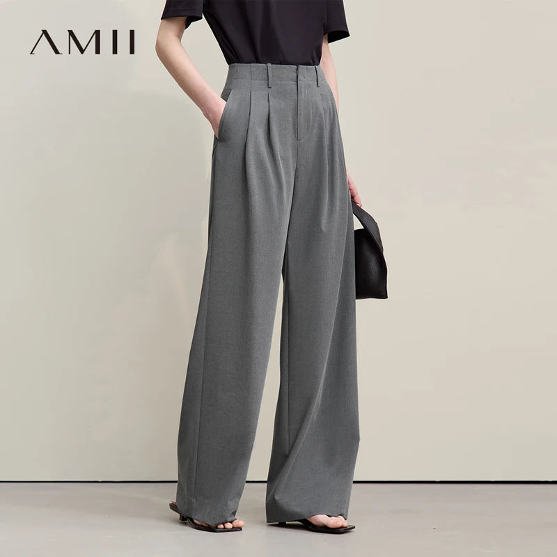 ខោ Amii Minimalism សម្រាប់នារី រដូវស្លឹកឈើជ្រុះ ឆ្នាំ២០២៦ ខោជើងវែងថ្មី ដែលអាចបត់បែនបាន ខោរលុង ពណ៌សុទ្ធ ខោជើងវែងធម្មតា 12641076