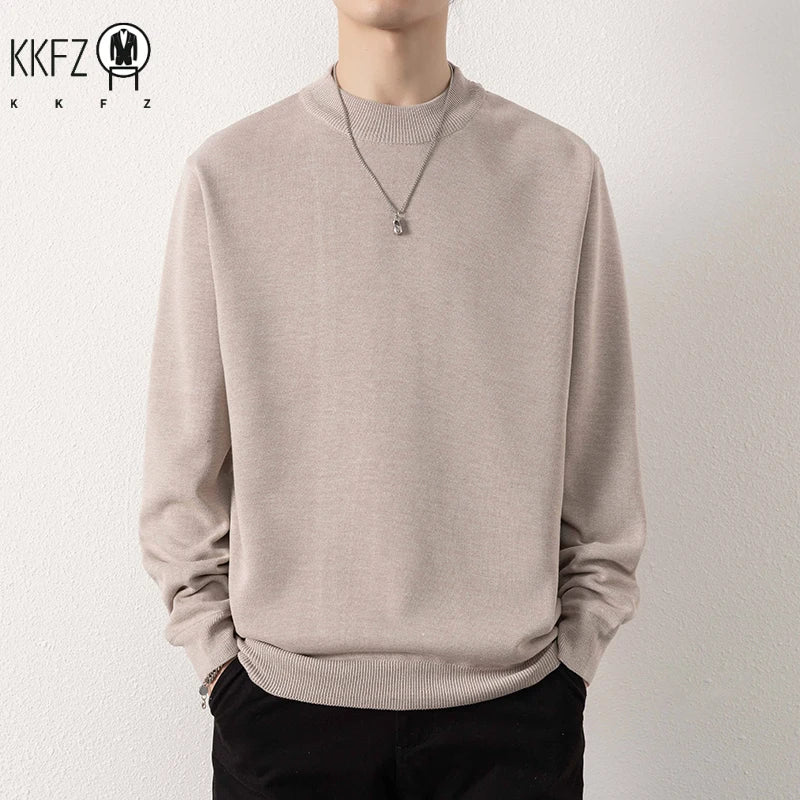 Men Loose Silhouette Half Turtleneck Knitwear Full Plush Lining Long Sleeve Thermal Sweater Casual Daily Base Outfit