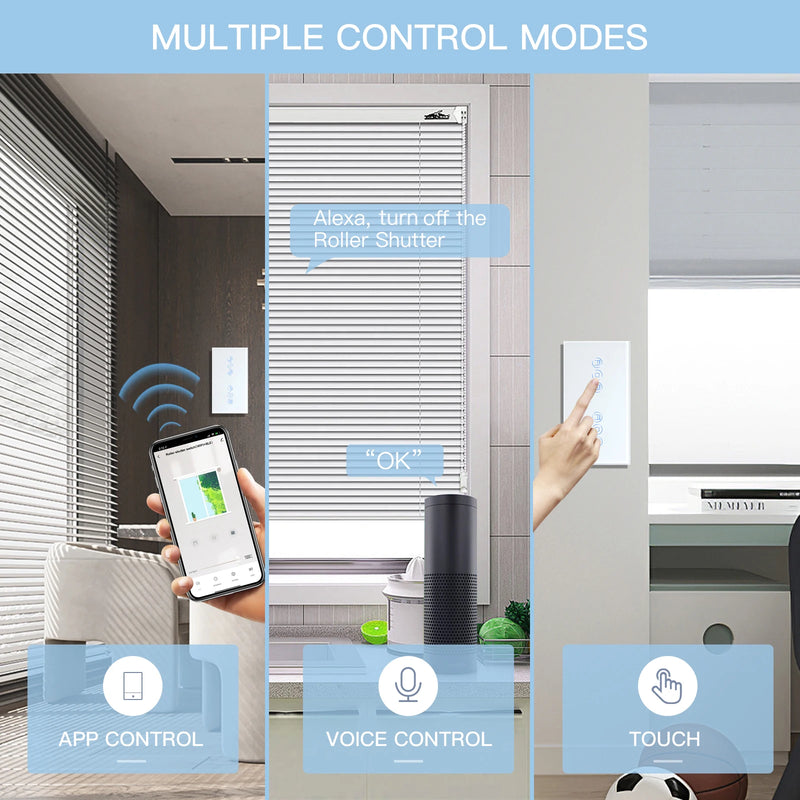 BSEED Wifi Smart Shutter Switch Wireless Double Blind Switch Crystal Panel Touch Switches Work With Smart Life Tuya Alexa App